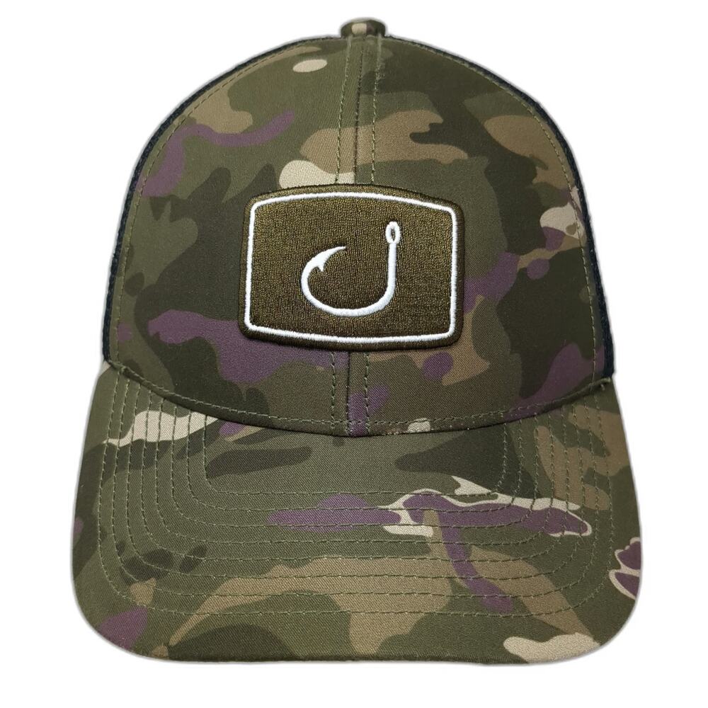 AVID Trucker Hat Green Camo One Size Fishing Hook Patch Mesh Snapback